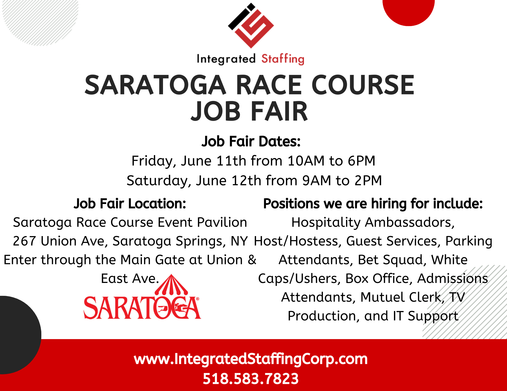 2021 Saratoga Race Course Job Fair Integrated Staffing