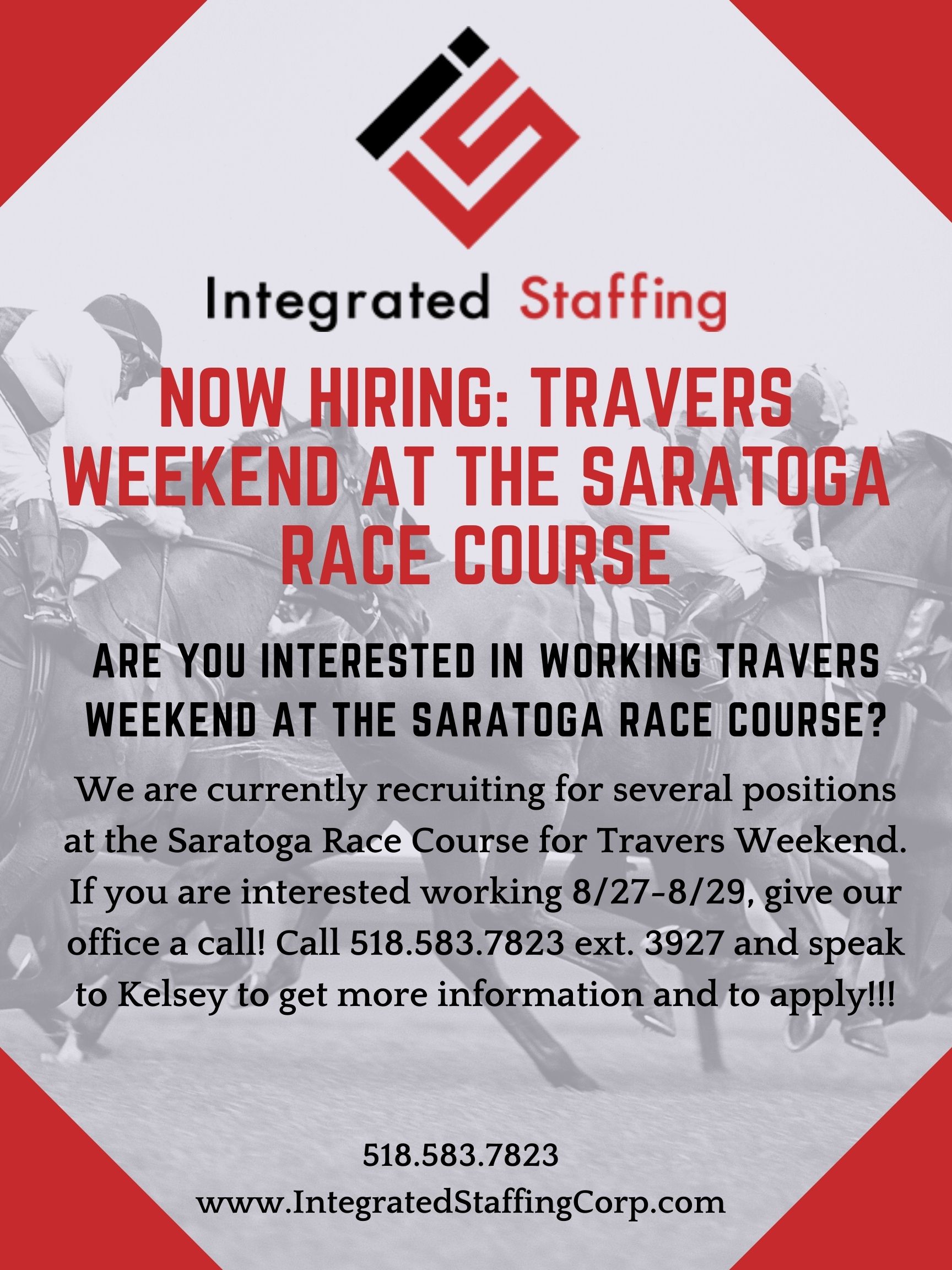 Come work the Travers Weekend at Saratoga Race Course! Integrated
